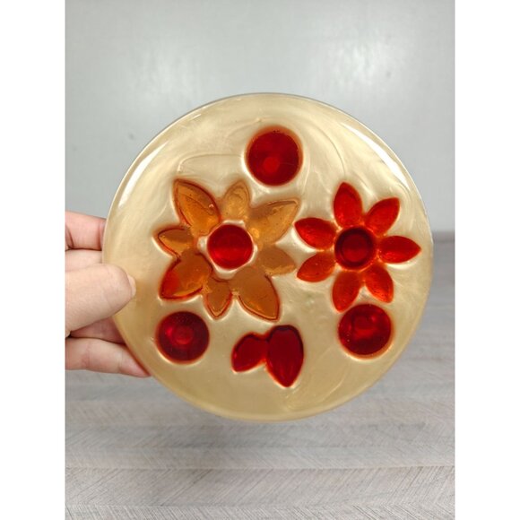 Vintage House Of Mosaics Plastic Trivet Red Orange Floral MCM Design Handcrafted - Picture 4 of 7
